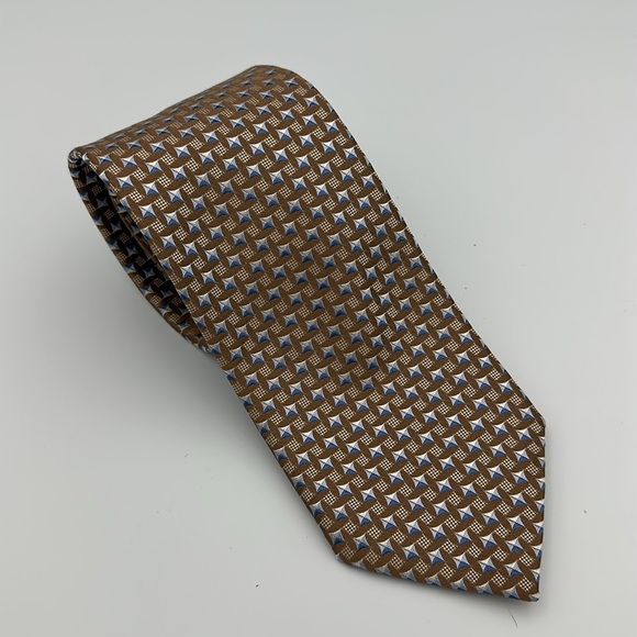 Ermenegildo Zegna Brown Geometric Patterned Men's Tie - Picture 1 of 6